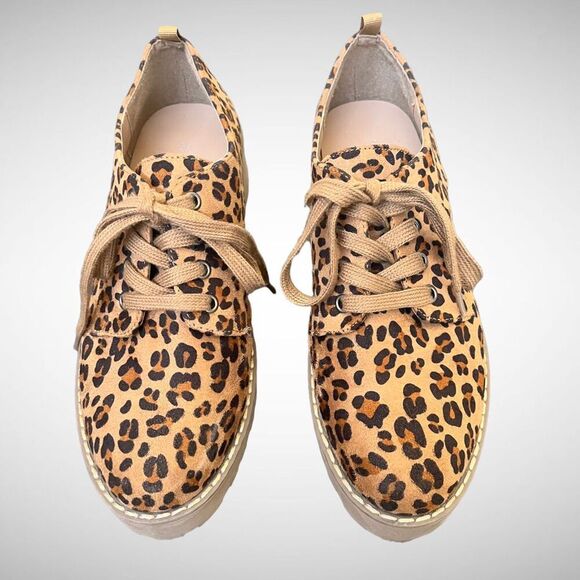 Dirty Laundry Animal Leopard Print Chunky Platform Lace up Shoes Size 8 - Picture 1 of 5
